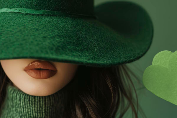 Woman with green hat and lips depicting use of essential oils